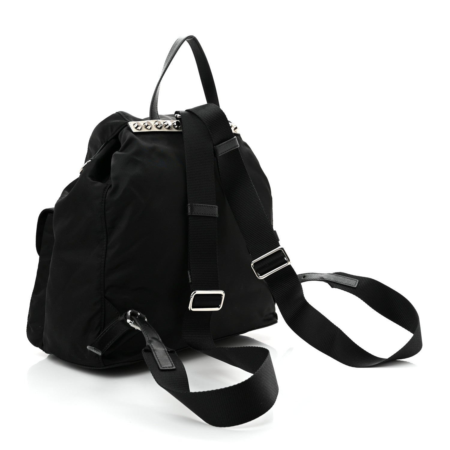 Prada Nylon New Vela Studded Backpack Black White 3 of 9