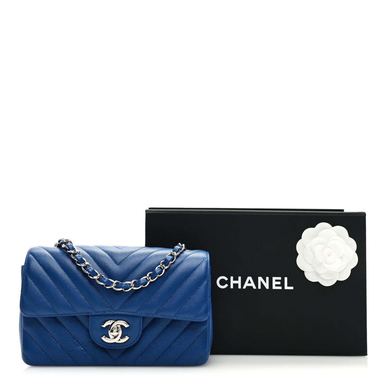 Chanel Caviar Chevron Quilted Mini Rectangular Flap Blue 10 of 10