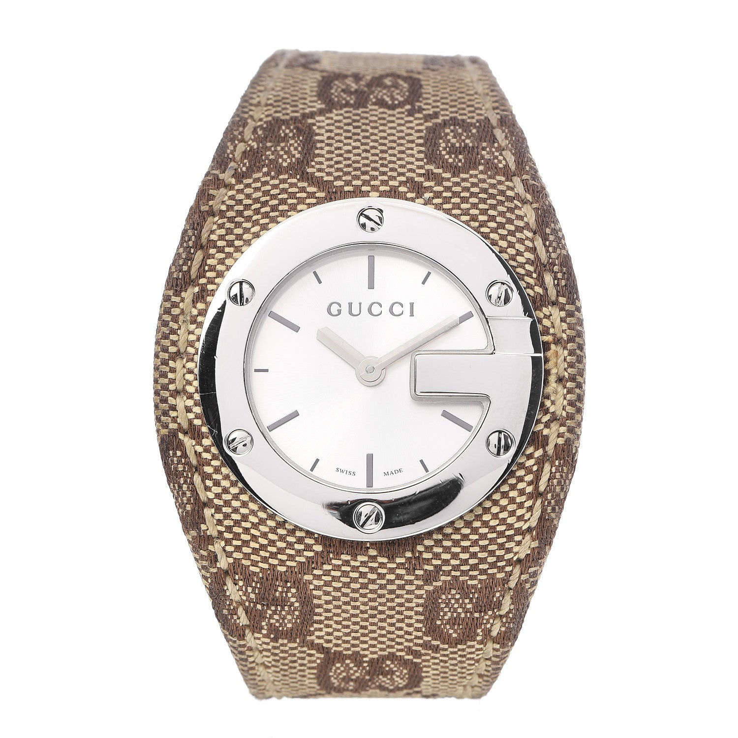 Gucci Stainless Steel Canvas 31mm 104 Monogram Quartz Watch Brown 1 of 8