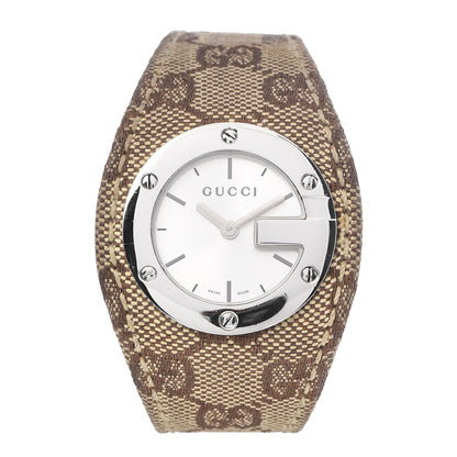 Gucci Stainless Steel Canvas 31mm 104 Monogram Quartz Watch Brown 1 of 8
