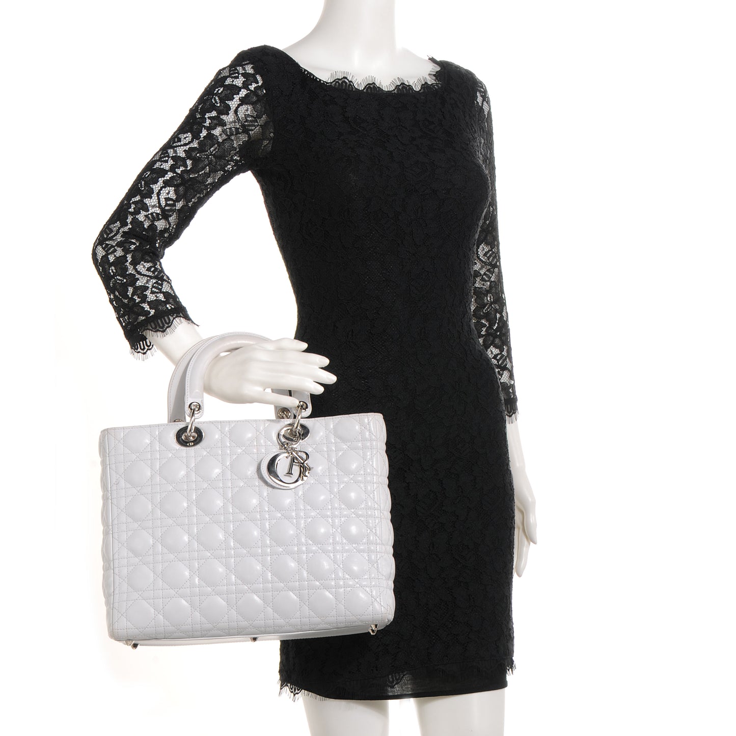 Lambskin Cannage Large Lady Dior White