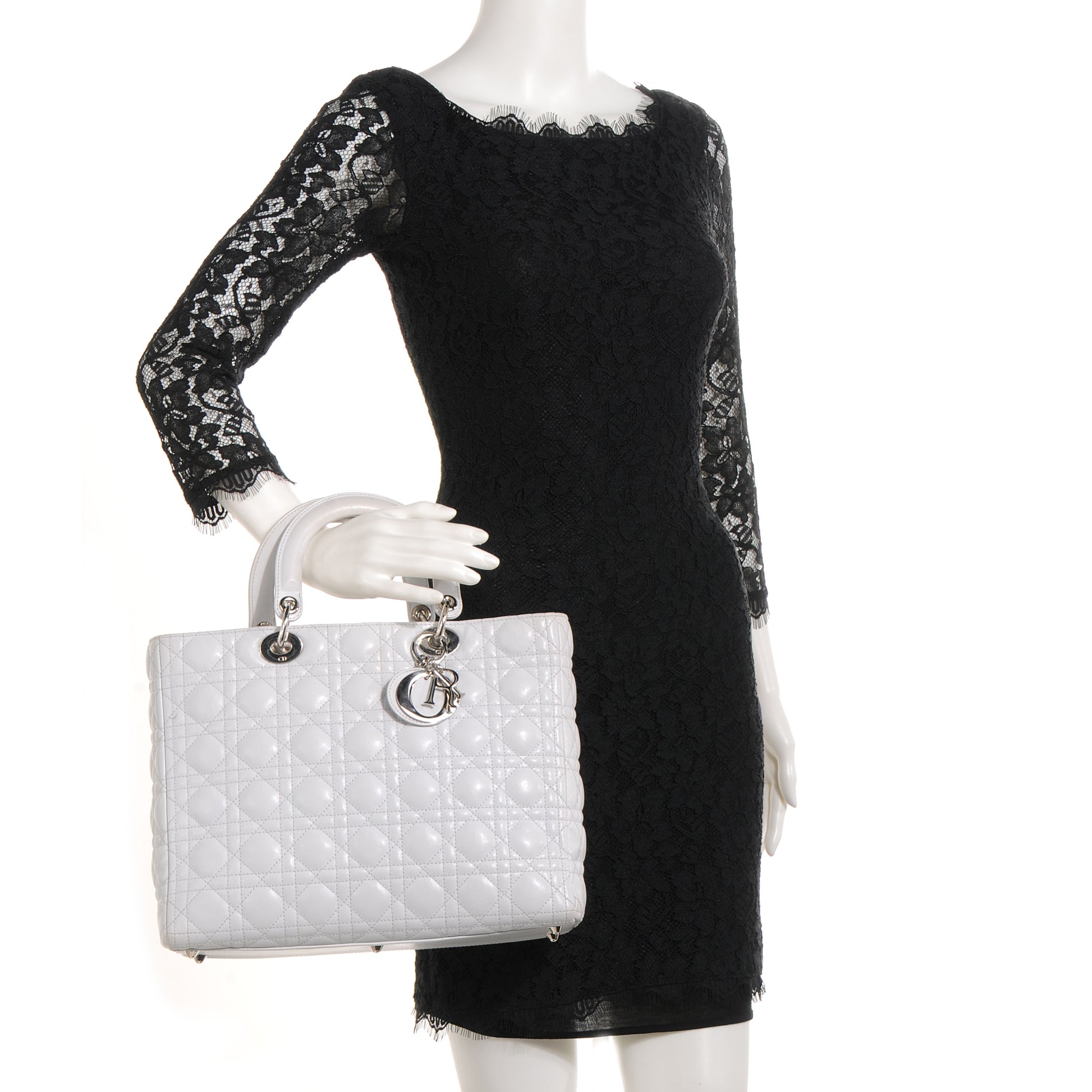 Christian Dior Lambskin Cannage Large Lady Dior White 2 of 9