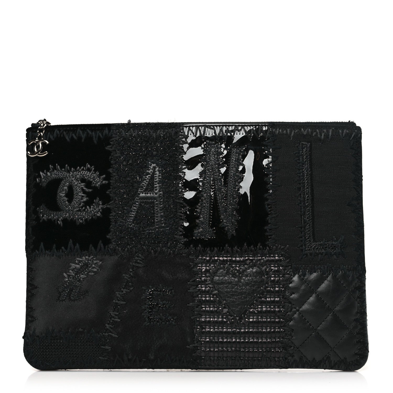 Chanel Tweed Patchwork Aged Calfskin Quilted Medium Cosmetic Case Black 1 of 9