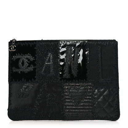 Chanel Tweed Patchwork Aged Calfskin Quilted Medium Cosmetic Case Black 1 of 9