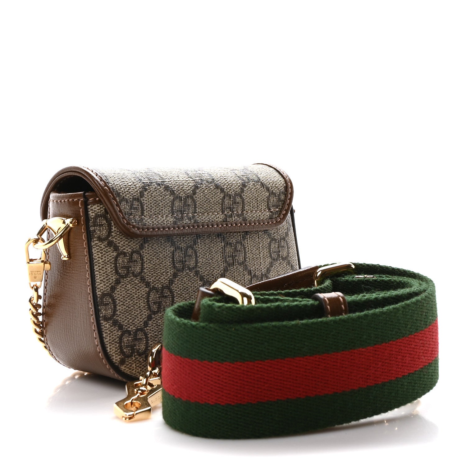 Gucci GG Supreme Monogram Azalea Calfskin Web Horsebit 1955 Wallet On Strap Beige Ebony Brown Sugar 3 of 10