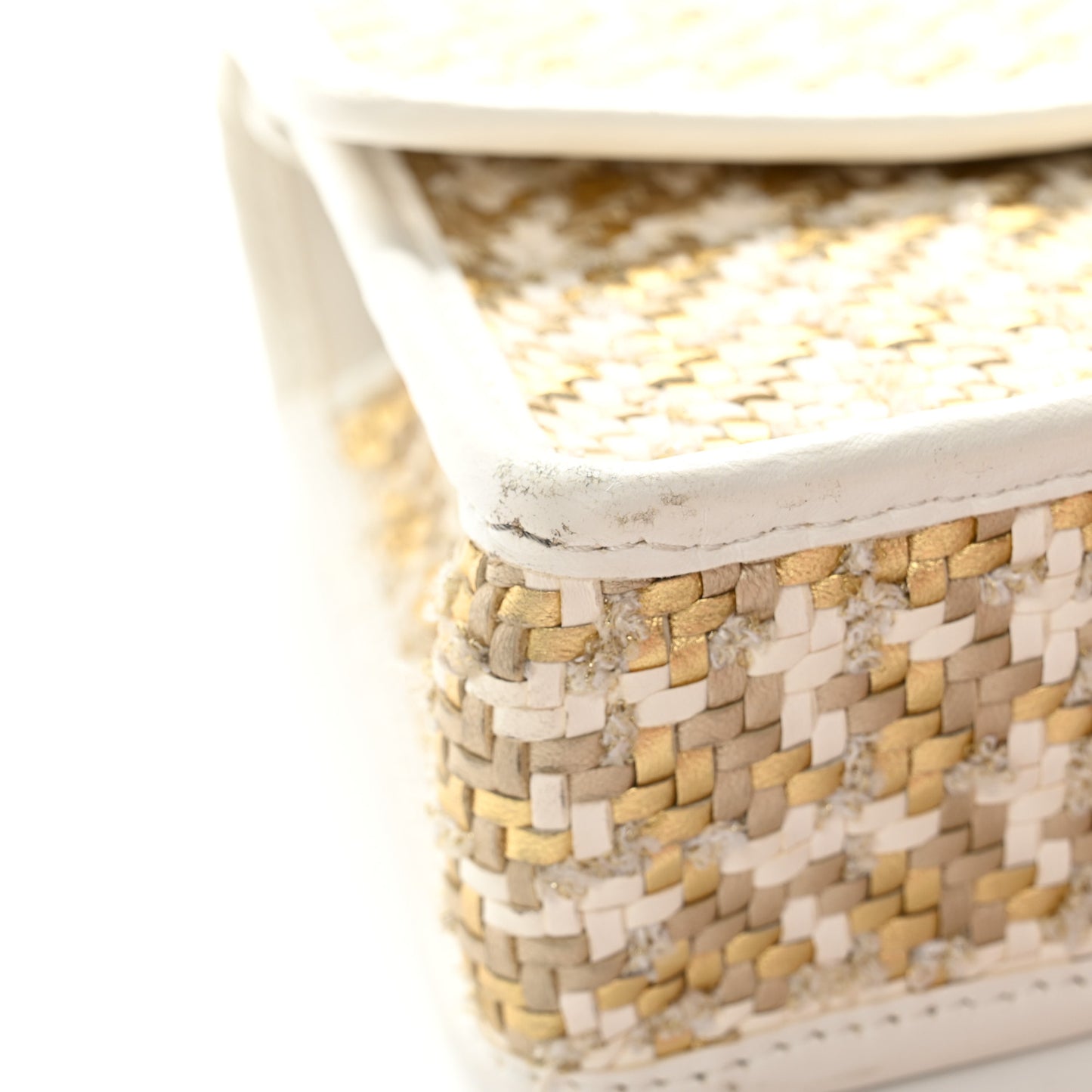 Metallic Lambskin Viscose Woven Flap Gold White