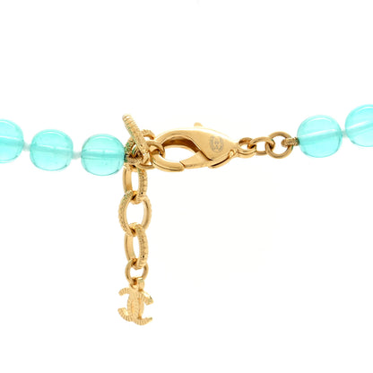 Chanel Metal Crystal Beaded CC Long Necklace Gold Blue 4 of 4