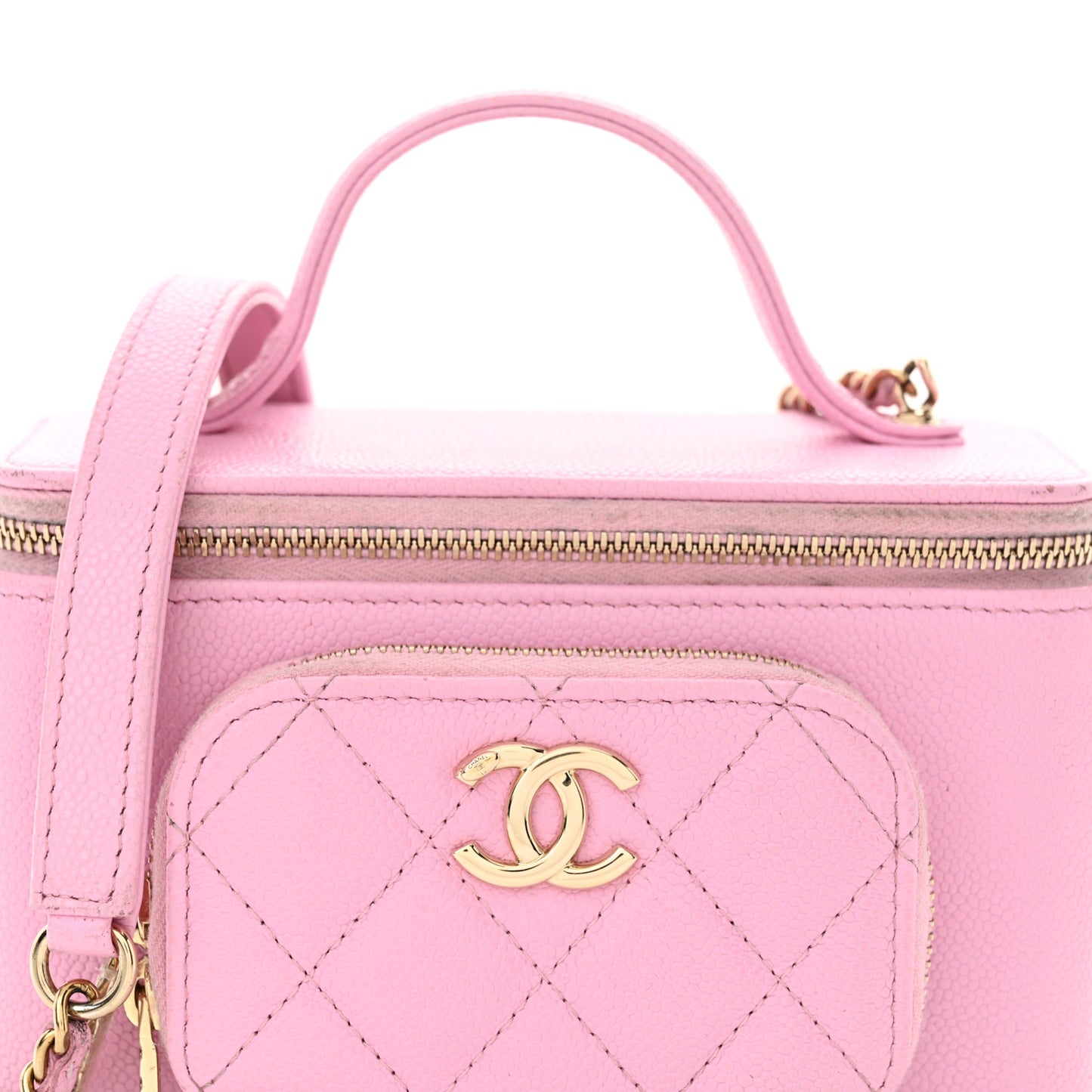 Caviar Quilted Top Handle Pocket Vanity Case Lilac