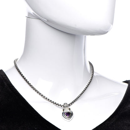 David Yurman Sterling Silver 14K Yellow Gold Amethyst Heart Pendant Necklace 2 of 8