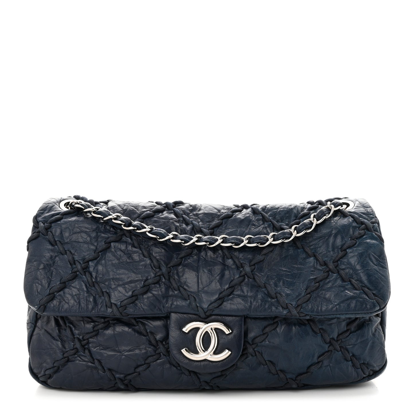 Calfskin Ultra Stitch Oversize Flap Navy