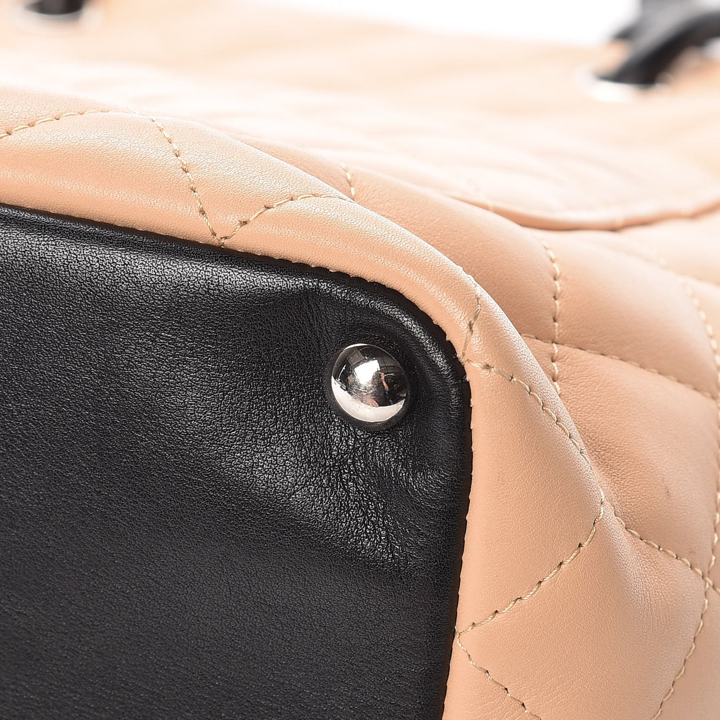 Calfskin Quilted Medium Cambon Tote Beige Black