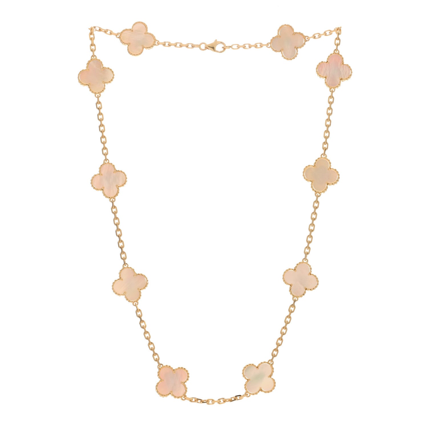 Van Cleef & Arpels 18K Yellow Gold Mother of Pearl 10 Motifs Vintage Alhambra Necklace 2 of 4