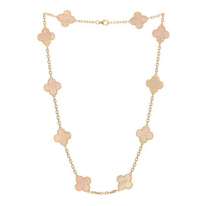Van Cleef & Arpels 18K Yellow Gold Mother of Pearl 10 Motifs Vintage Alhambra Necklace 2 of 4