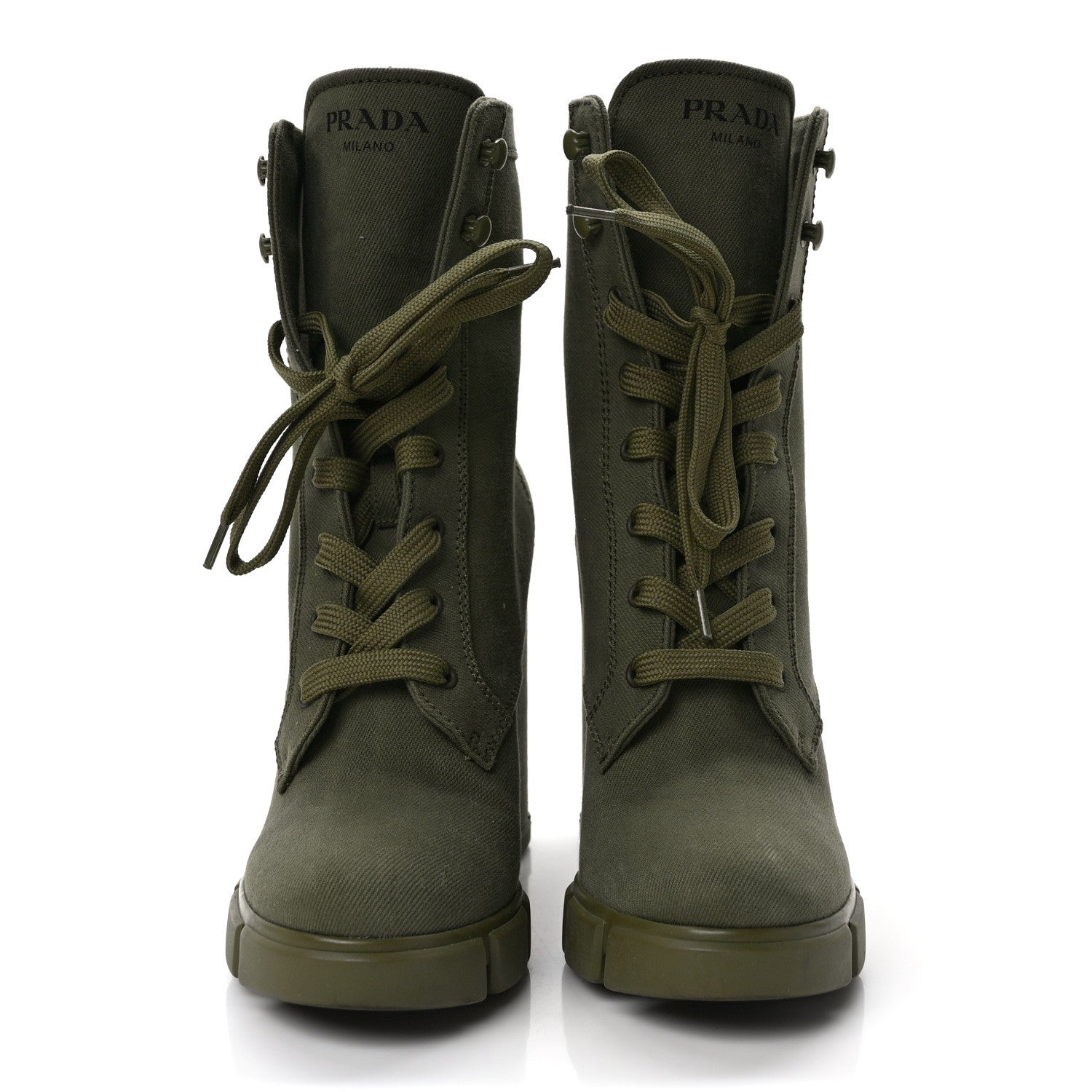 Prada Washed Denim Lace Up 110mm Ankle Boots 39 Militare 2 of 7
