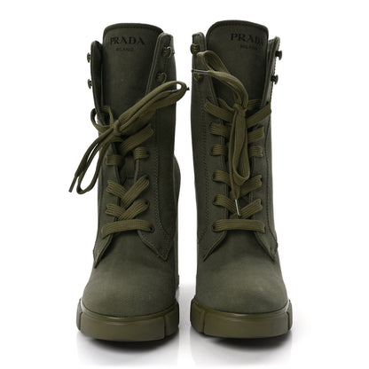 Prada Washed Denim Lace Up 110mm Ankle Boots 39 Militare 2 of 7
