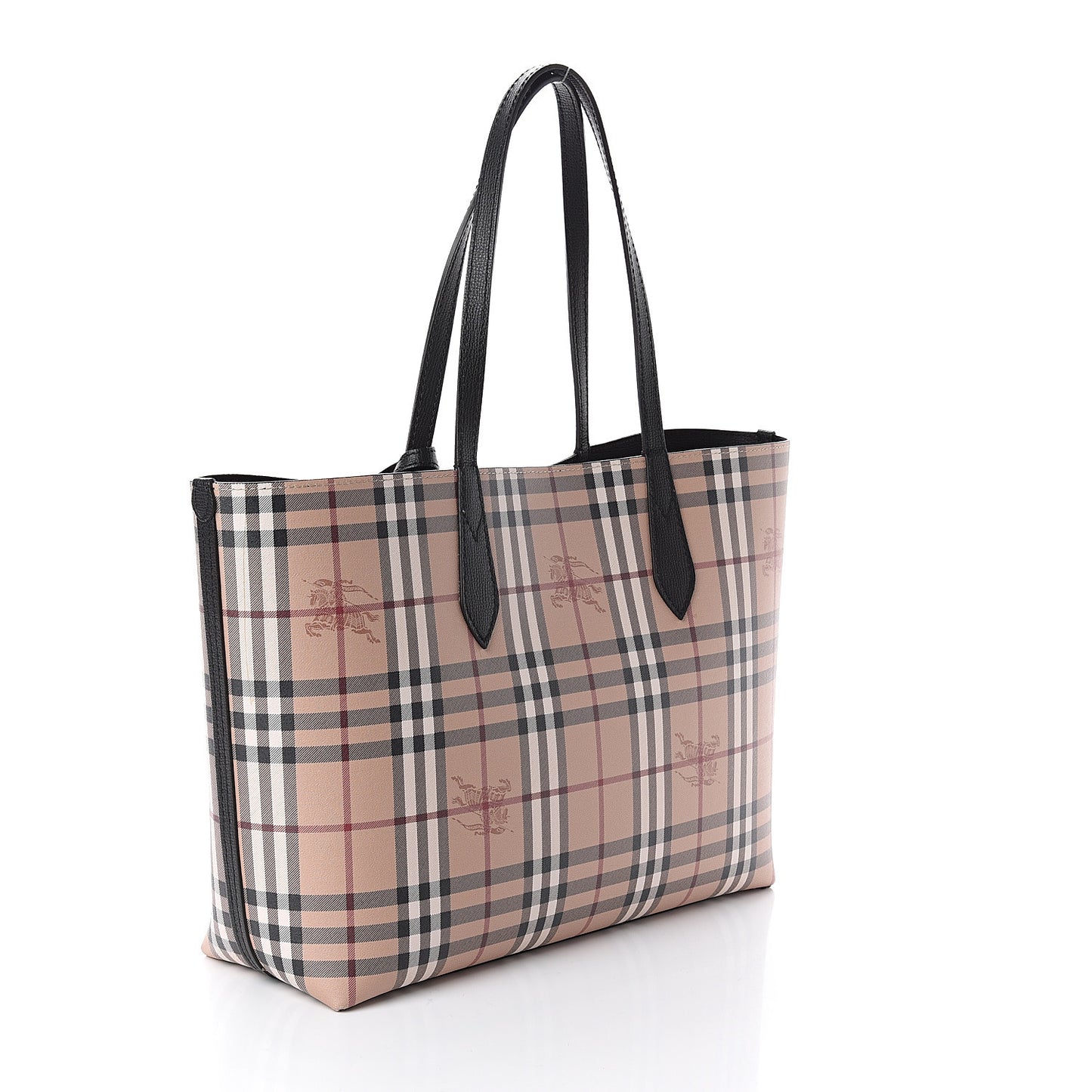 Grainy Calfskin Haymarket Check Medium Reversible Tote Black
