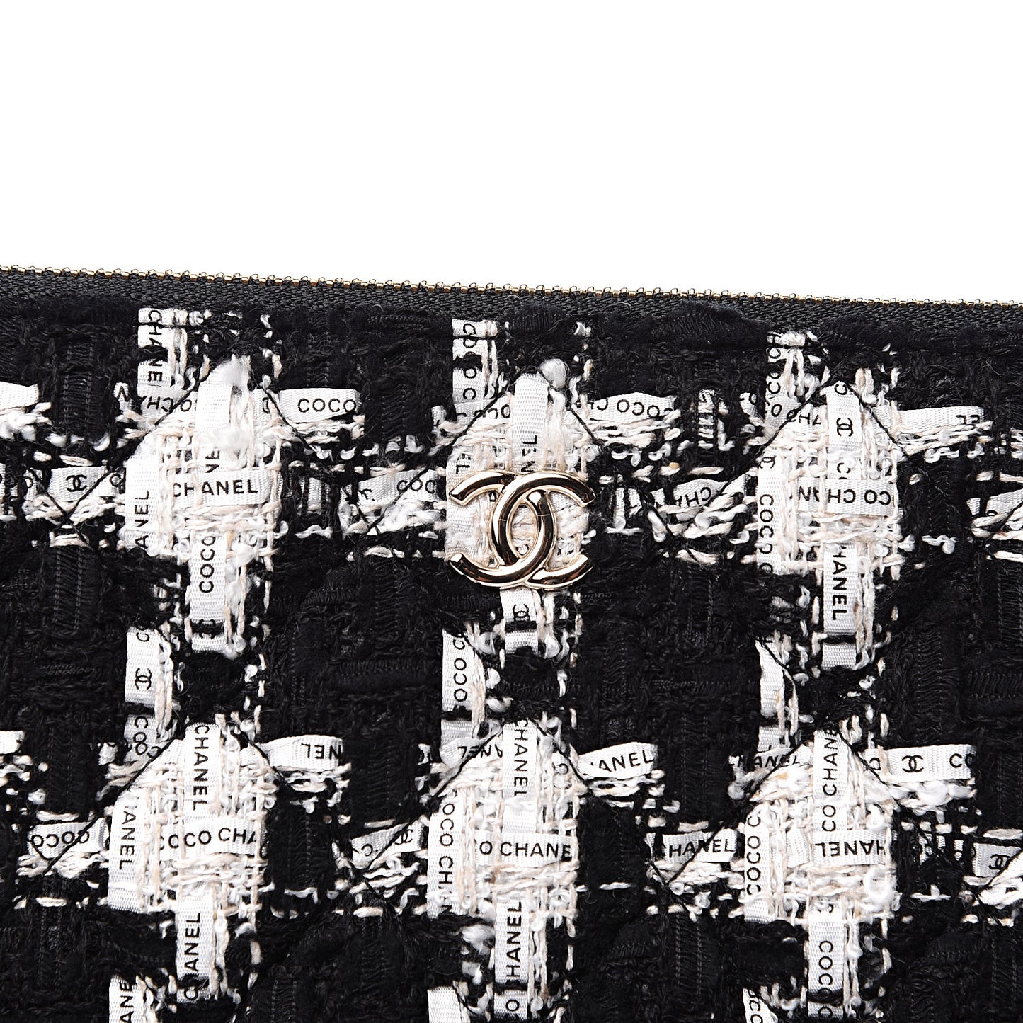 Tweed Quilted Medium Cosmetic Pouch Black Ecru White