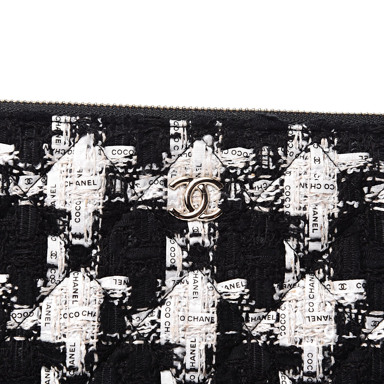 Chanel Tweed Quilted Medium Cosmetic Pouch Black Ecru White 9 of 10