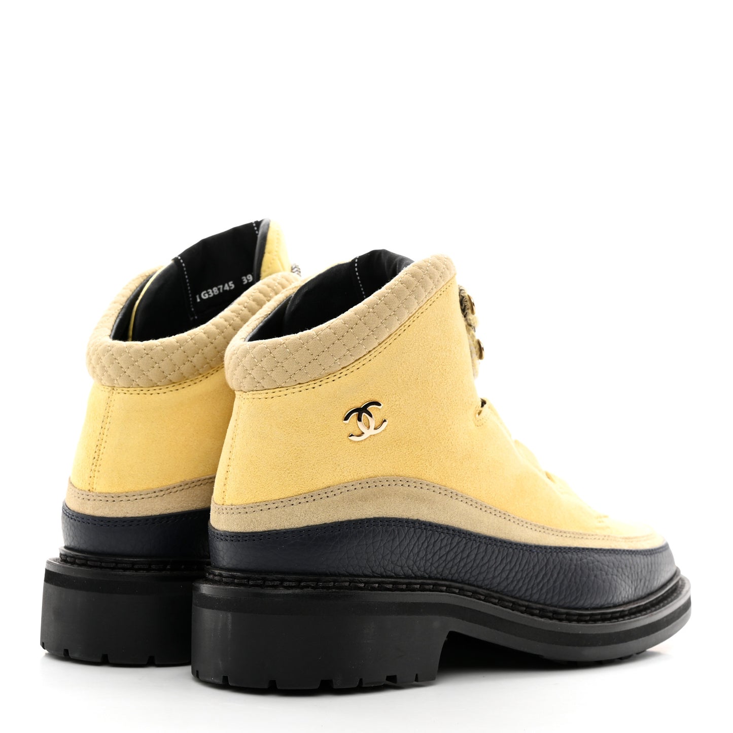 Suede Grained Calfskin CC Lace Up Boots 39.5 Yellow