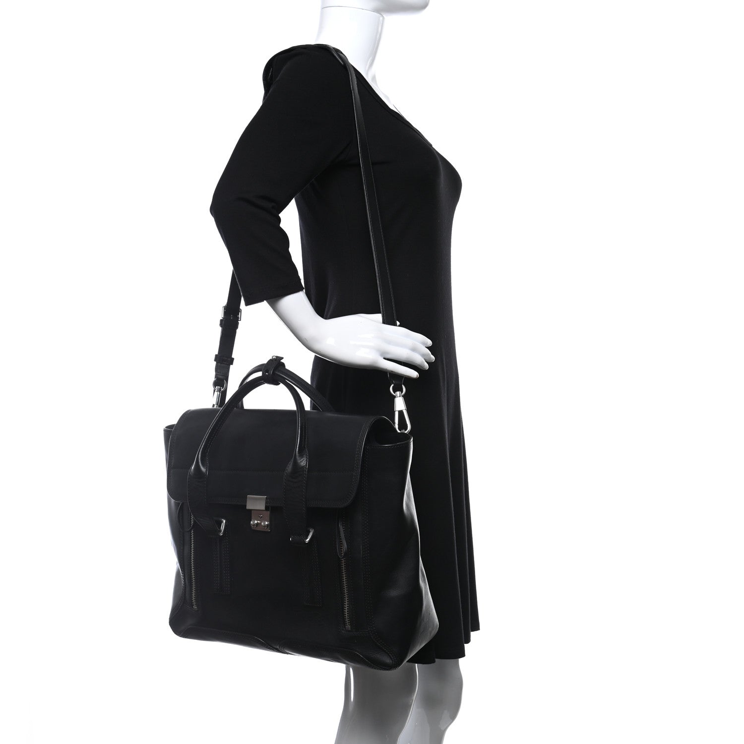 3.1 Phillip Lim Smooth Calfskin Large Pashli Satchel Black 2 of 16