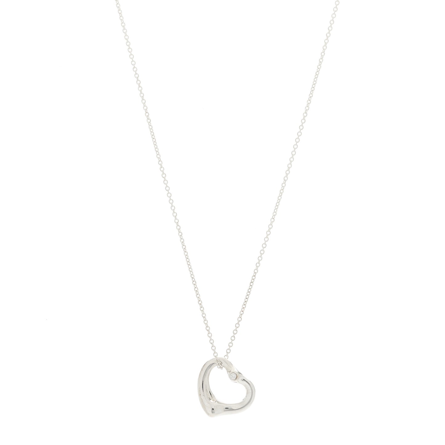 Sterling Silver Diamond 16mm Elsa Peretti Open Heart Pendant Necklace