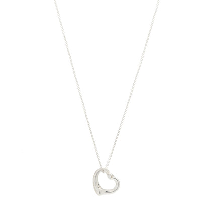 Tiffany Sterling Silver Diamond 16mm Elsa Peretti Open Heart Pendant Necklace 1 of 6