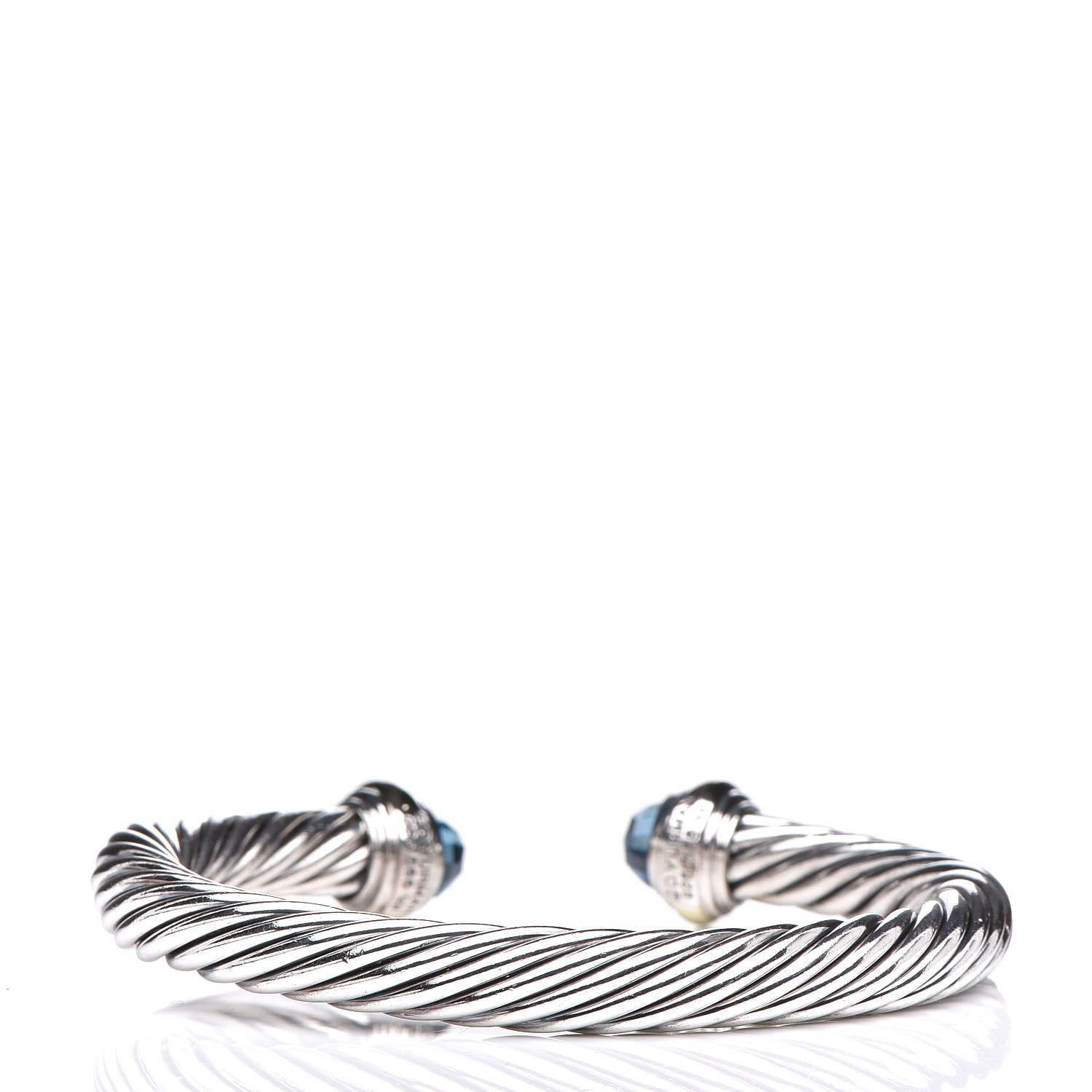David Yurman Sterling Silver 14K Yellow Gold Blue Topaz 7mm Cable Classics Bracelet 3 of 5