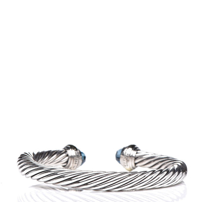 David Yurman Sterling Silver 14K Yellow Gold Blue Topaz 7mm Cable Classics Bracelet 3 of 5