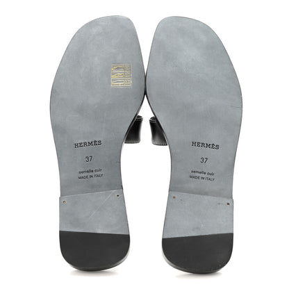 Hermes Box Calfskin Oran Sandals 37 Black 12 of 20
