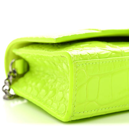 Balenciaga Shiny Calfskin Crocodile Embossed Hourglass Chain Bag Fluo Yellow 8 of 9