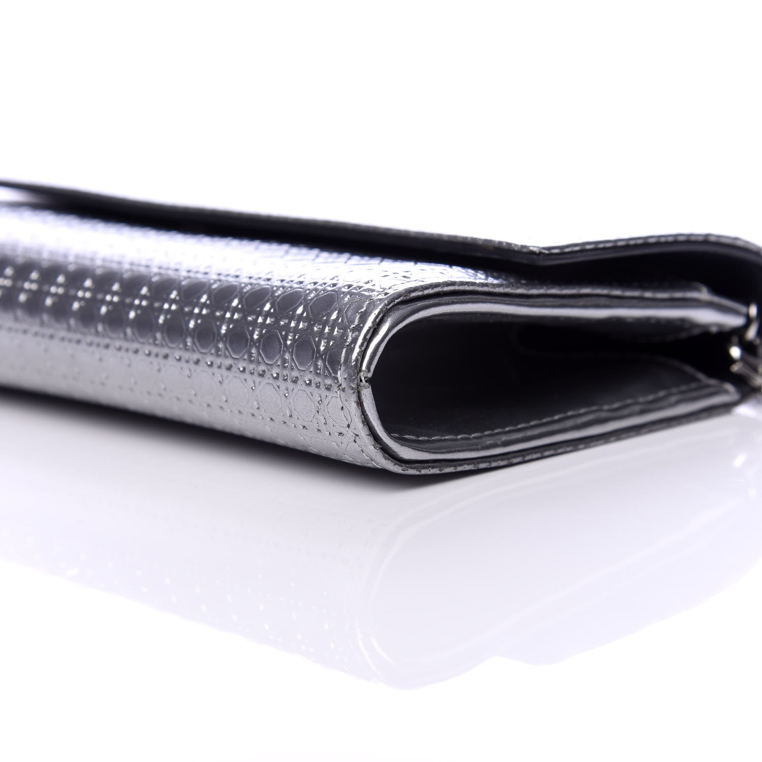 Christian Dior Metallic Patent Micro-Cannage Lady Dior Croisiere Chain Wallet Silver 6 of 8