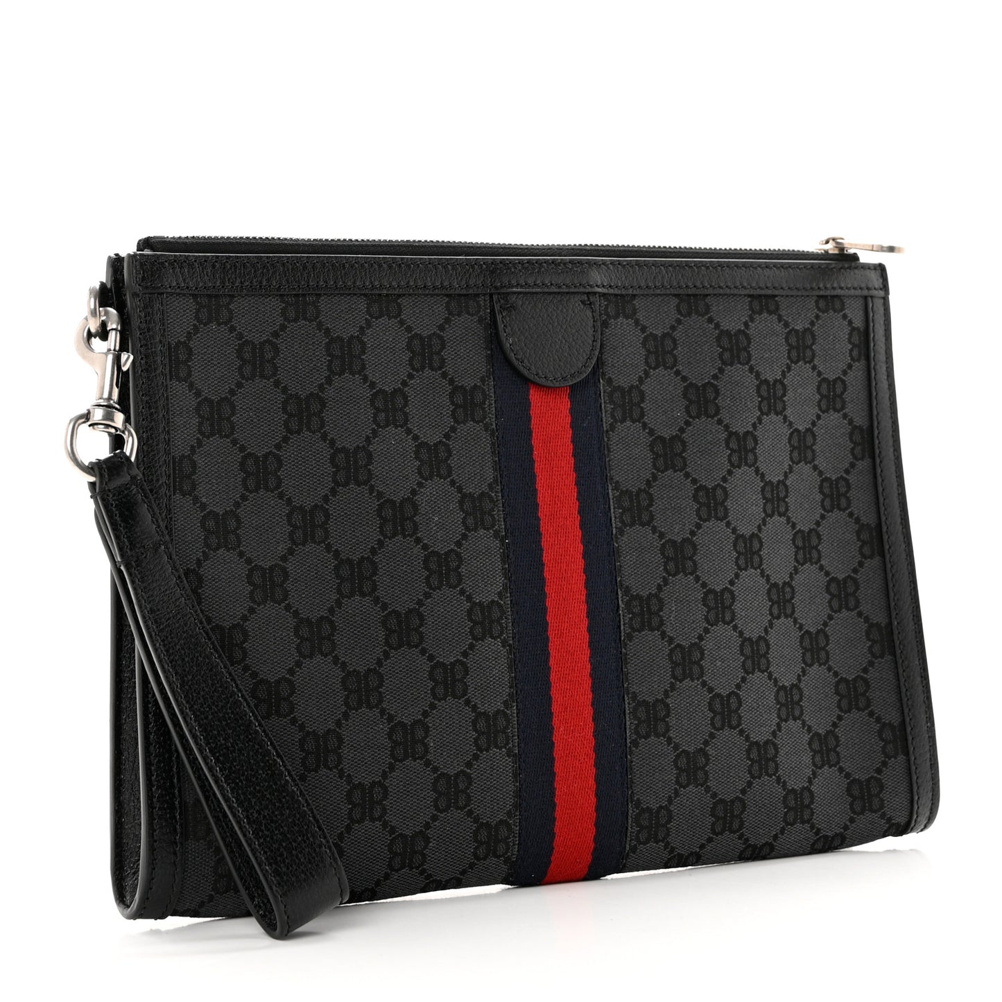 X BALENCIAGA BB Supreme Monogram Web Ophidia Laptop Pouch Black