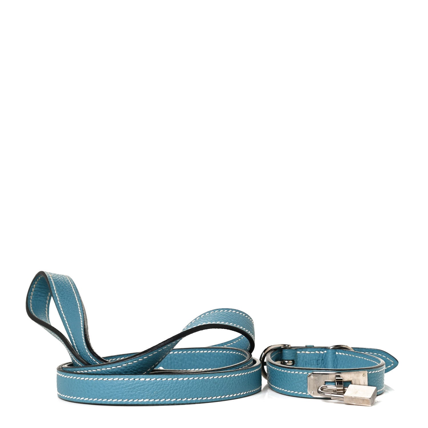 Hermes Taurillon Clemence Kelly Dog Leash and Collar Blue Jean 2 of 6