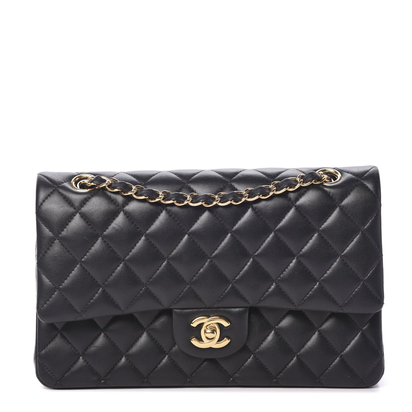 Lambskin Quilted Medium Double Flap Black