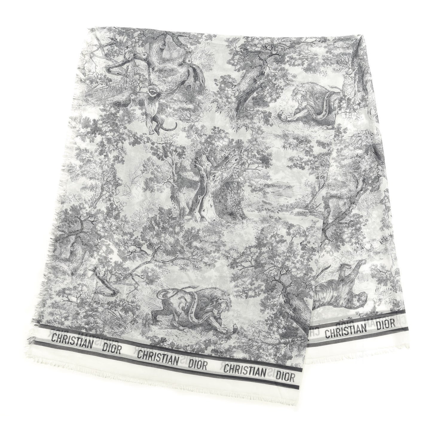 Wool Cashmere Silk Dioriviera Toile De Jouy Stole Grey