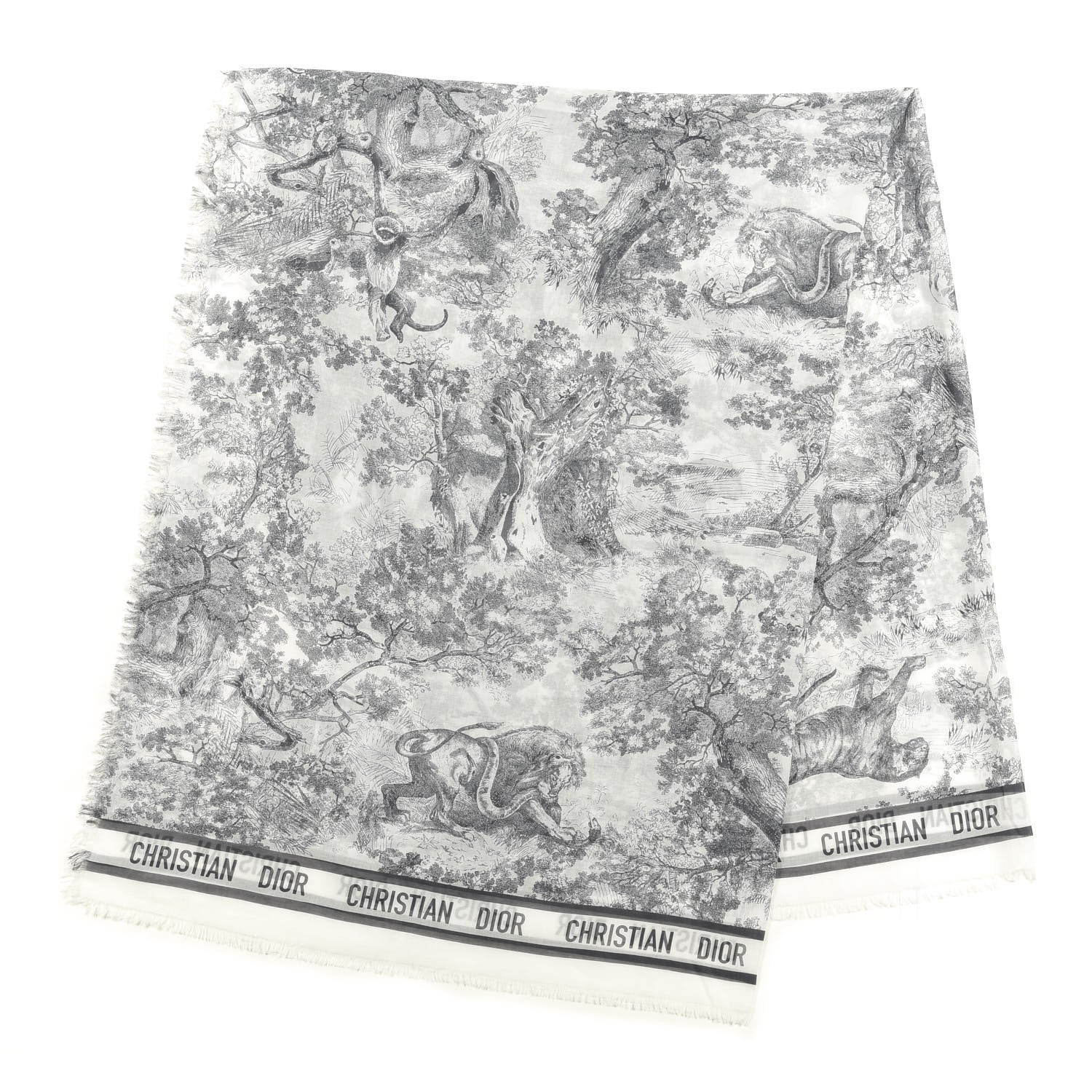 Christian Dior Wool Cashmere Silk Dioriviera Toile De Jouy Stole Grey 1 of 3
