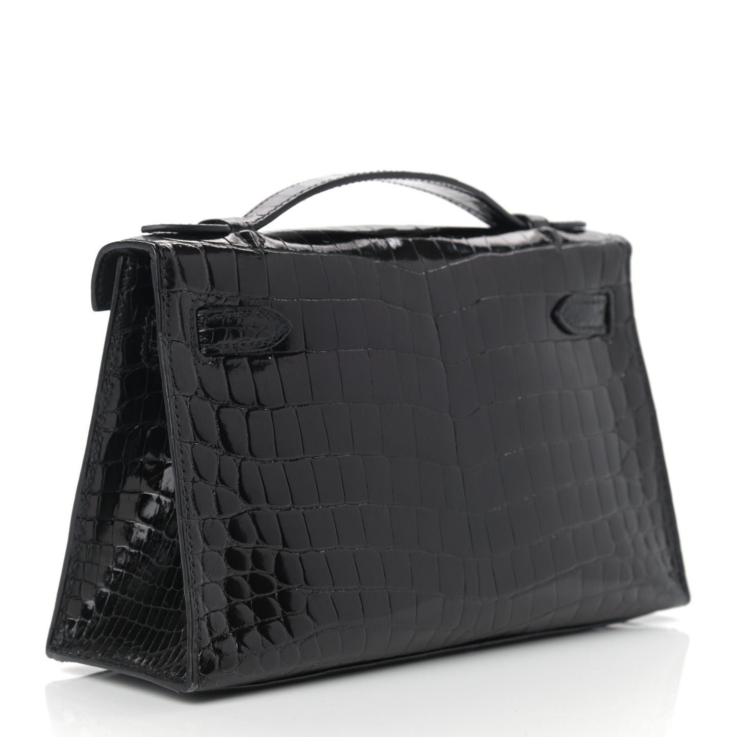 Shiny Niloticus Crocodile Kelly Pochette Black