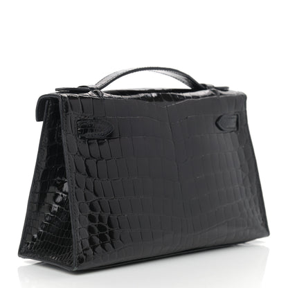 Hermes Shiny Niloticus Crocodile Kelly Pochette Black 3 of 11