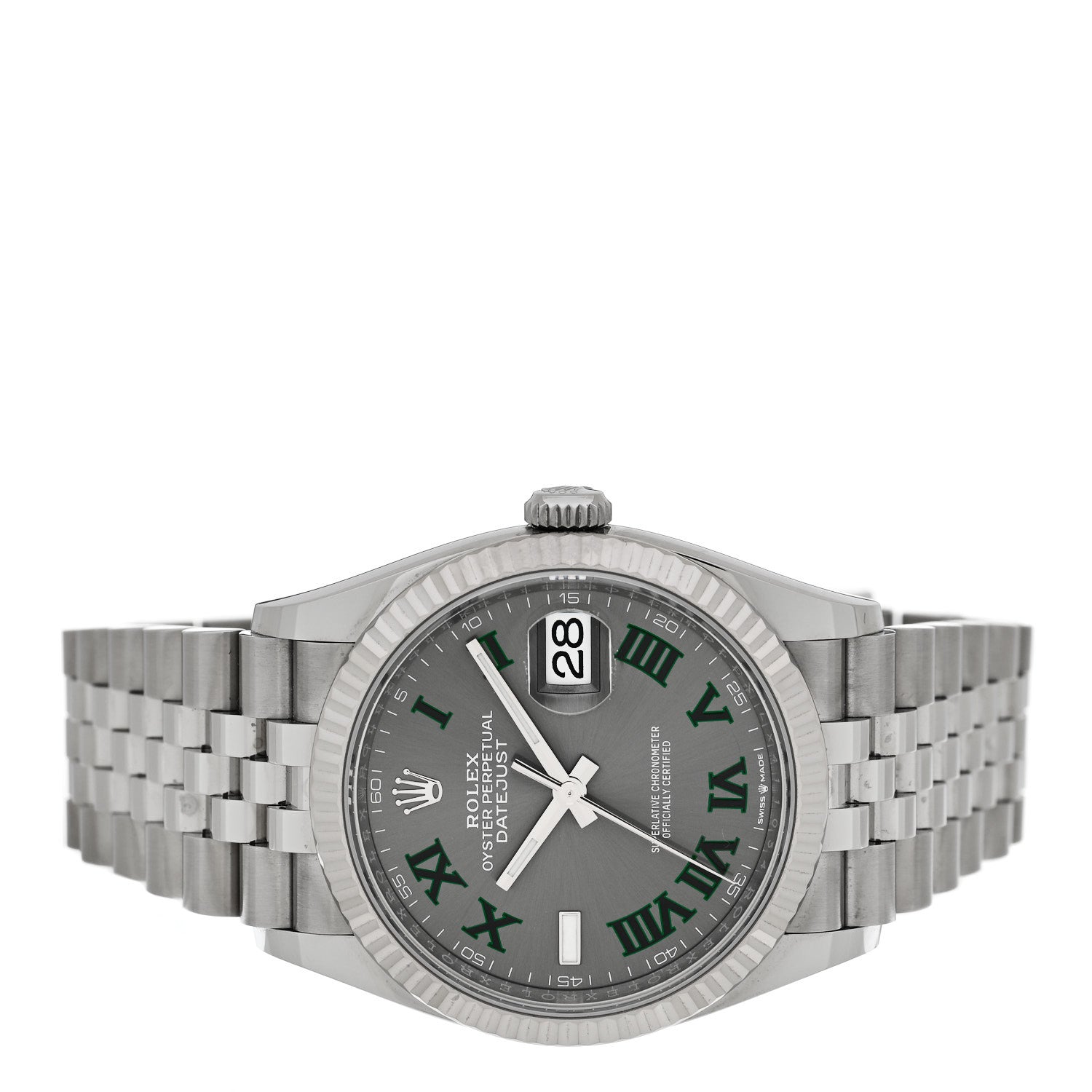 Rolex Stainless Steel 18K White Gold 36mm Oyster Perpetual Wimbledon Datejust Watch Slate 126234 2 of 5