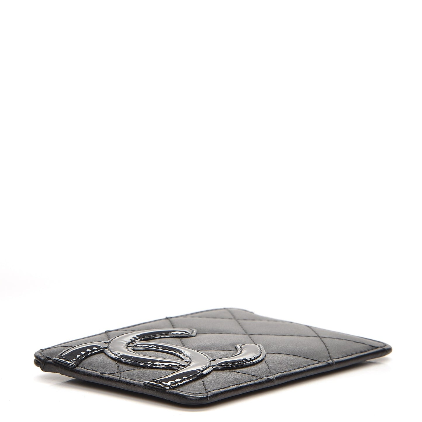 Calfskin Quilted Cambon Card Holder Black