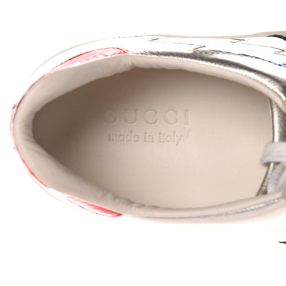 Gucci Metallic Nappa Ayers Web Lightning Bolt Embroidered Mens Ace Sneakers 9 Silver 10 of 15