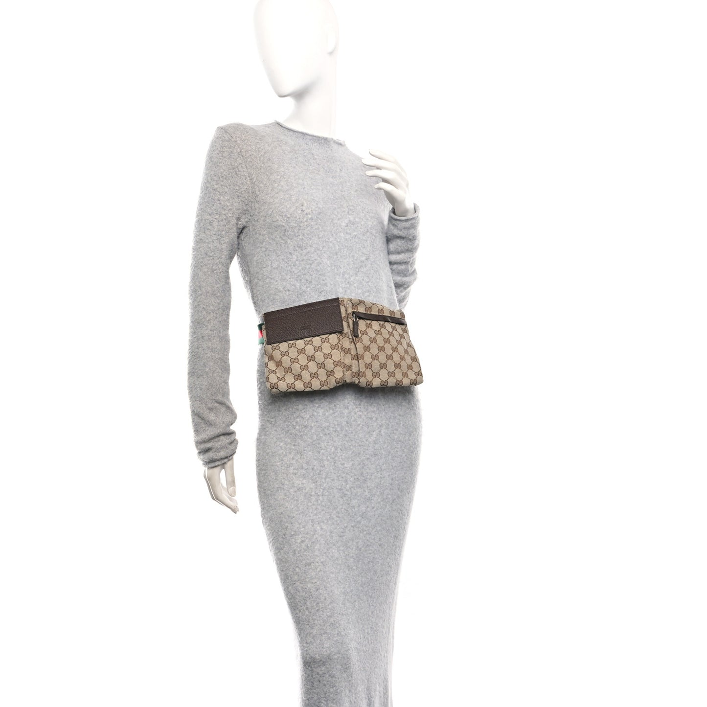 GG Monogram Web Double Pocket Belt Bag Dark Brown
