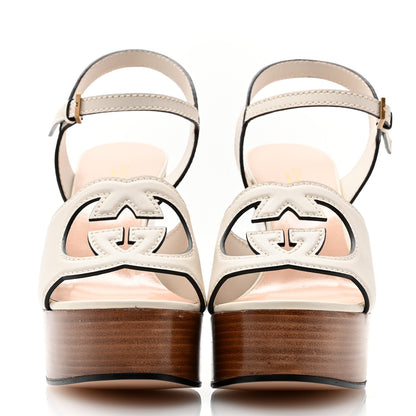 Gucci Cosmos Softy Calfskin Wooden Interlocking G Cut-Out 30/120mm Platform Sandals 38.5 Mystic White 2 of 8