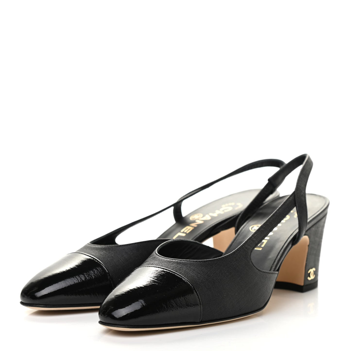 Goatskin Calfskin Cap Toe CC Slingback Sandals 37 Black