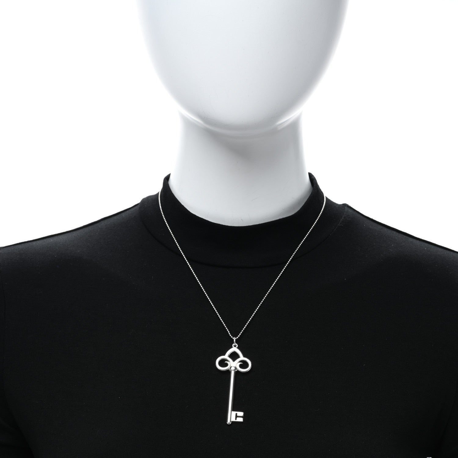 Tiffany Sterling Silver Key Pendant Bead Chain Necklace 3 of 5