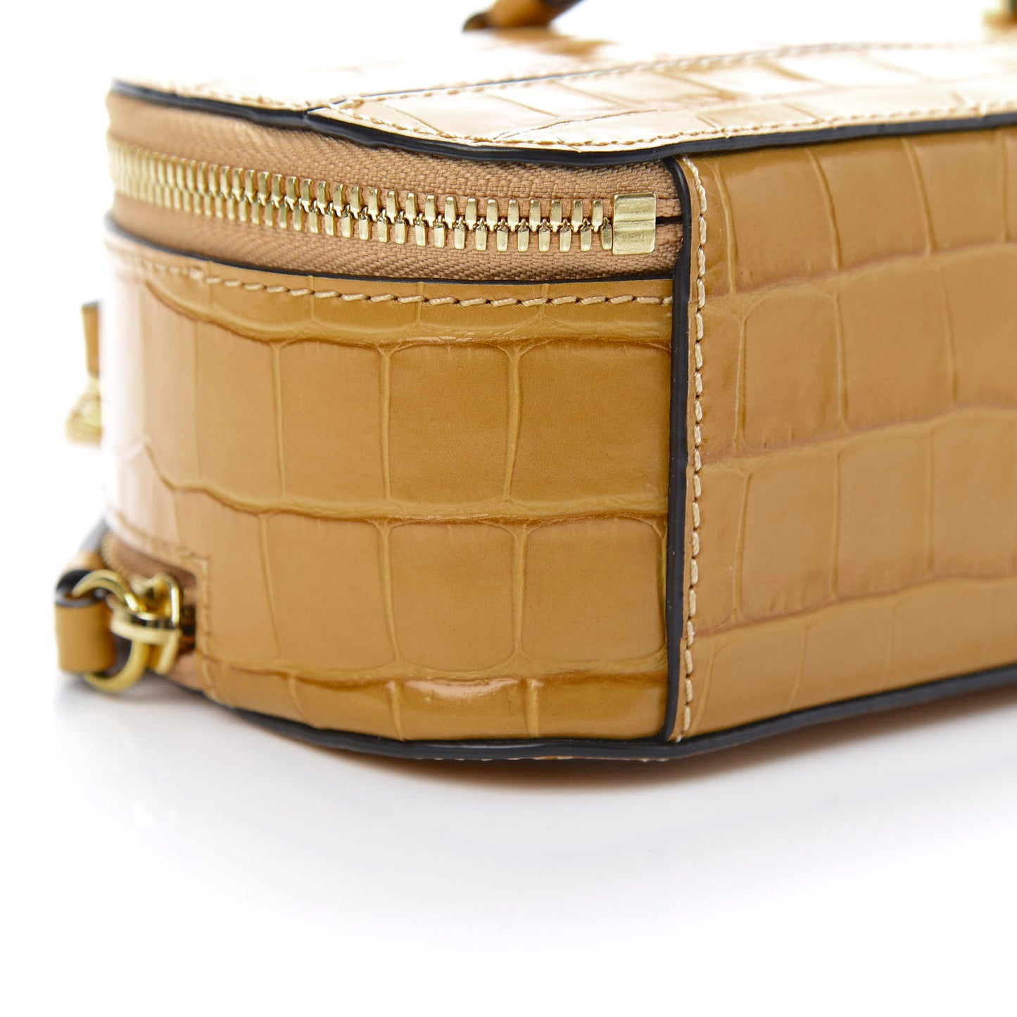 Calfskin Crocodile Embossed Mini C Vanity Bag Honey Gold