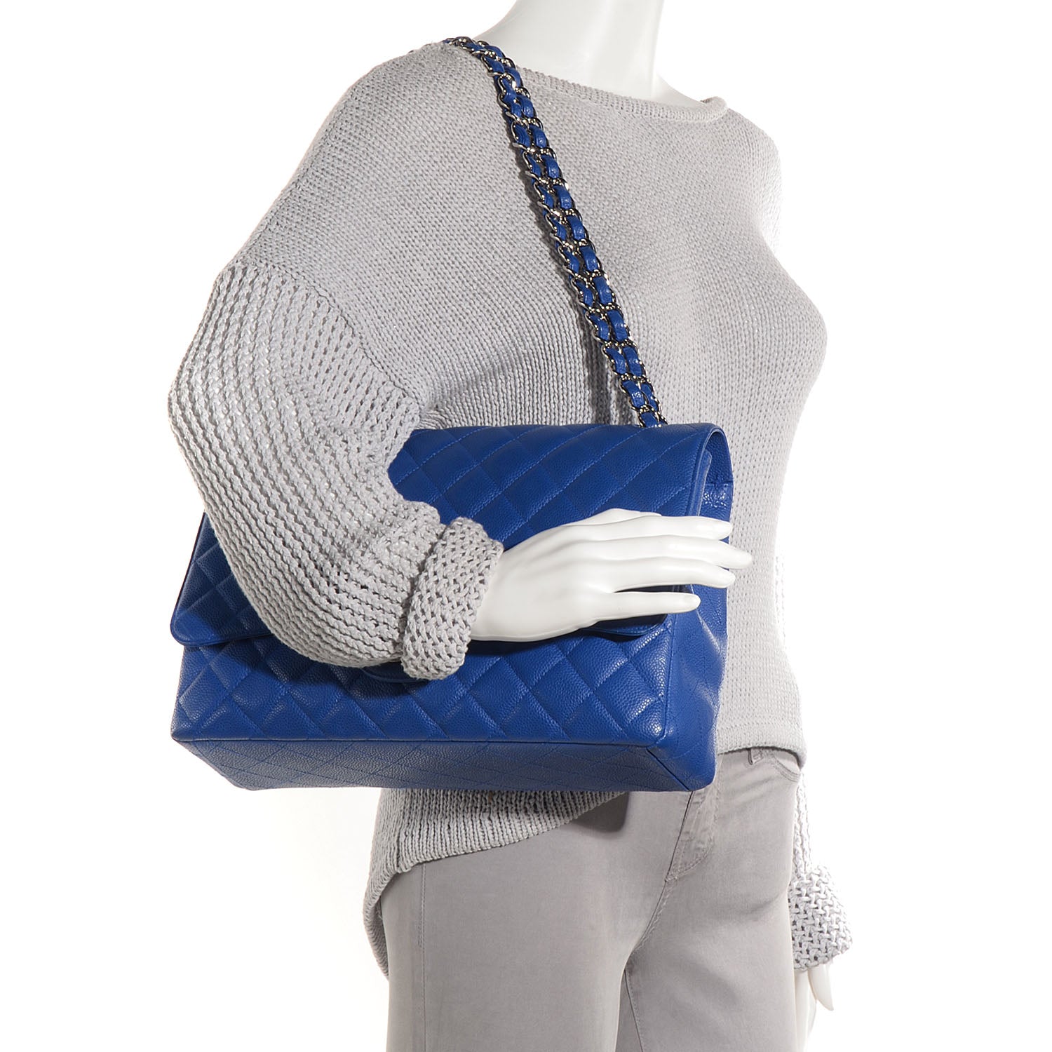 Chanel Caviar Quilted Maxi Single Flap Cobalt Blue 2 of 9