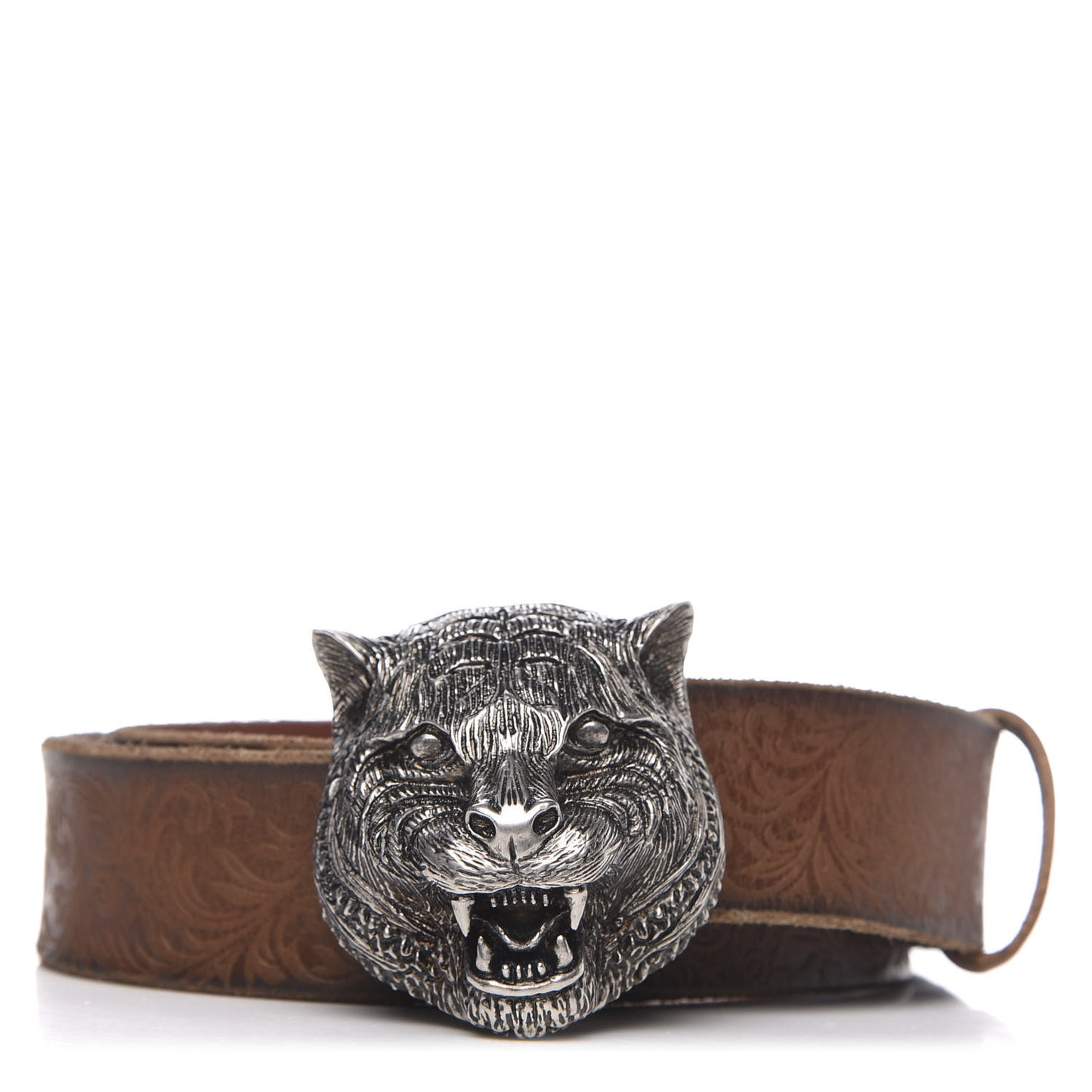 Calfskin Feline Buckle Belt 90 36 Brown