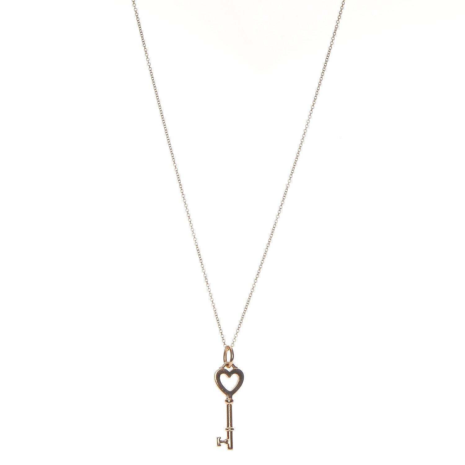 Tiffany 18K Yellow Gold Mini Heart Key Pendant Necklace 1 of 8