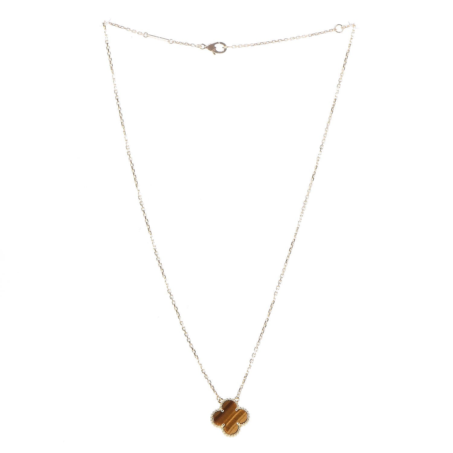 Van Cleef & Arpels 18K Yellow Gold Tiger Eye Vintage Alhambra Pendant Necklace 3 of 7